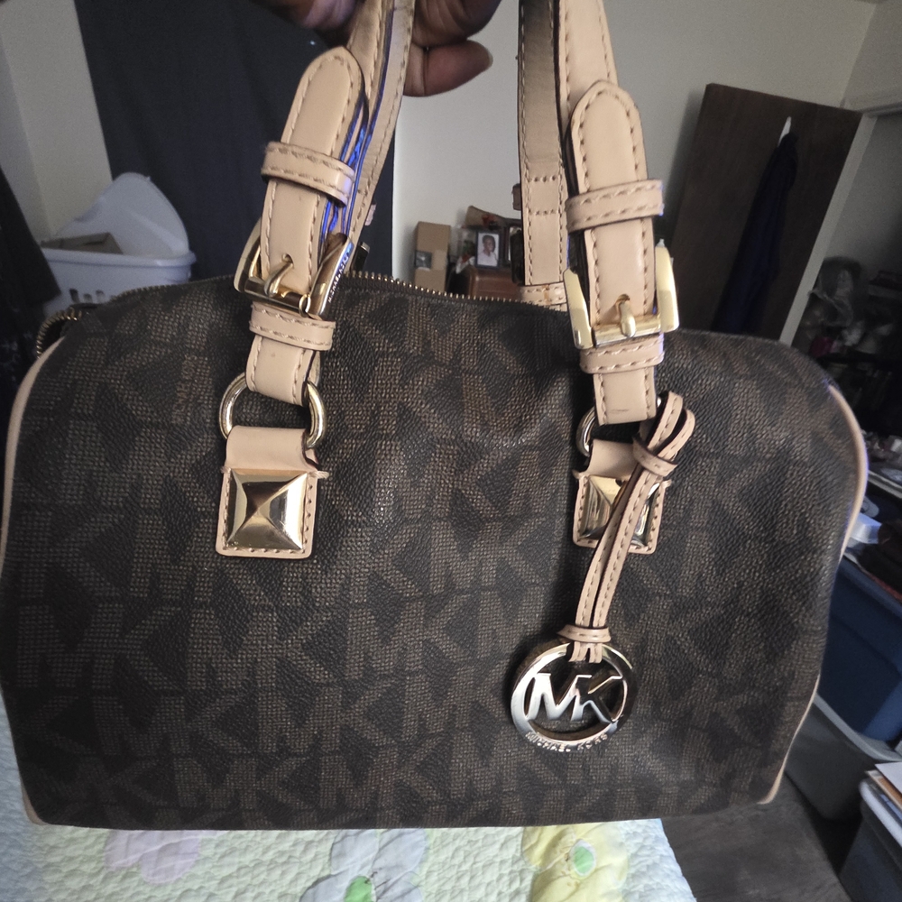 Michael Kors Brown Monogram Handbag with Tan Straps